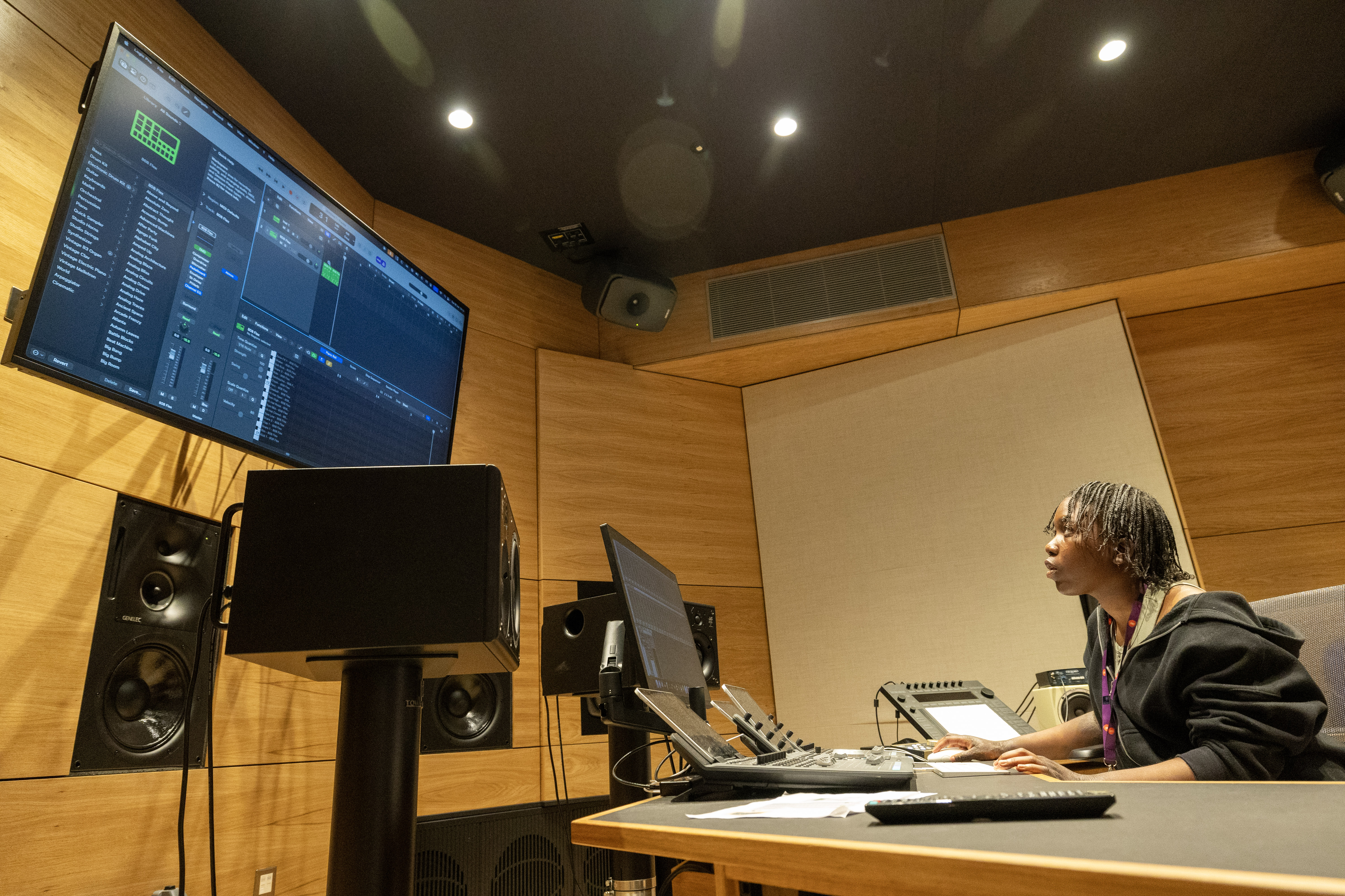 student working in music studio