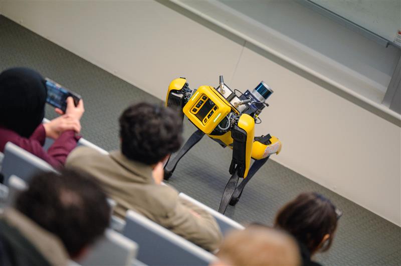 Robot being controlled by engineering students